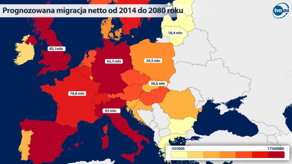 Demograficzna mapa UE w 2080 roku. Polska na prostej drodze do wyludnienia